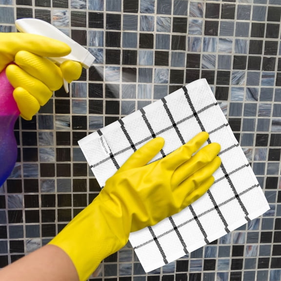 Household Cleaning Cloth—New Arrivals Up to 50% Off! Fdelink Wipes, Cotton Checkered Waffle Yarn-Dyed Kitchen Cleaning Dish Cloth Rag Towel Scouring Pad Tea Towel Napkin 3Pc Black Checkered: 31*31Cm