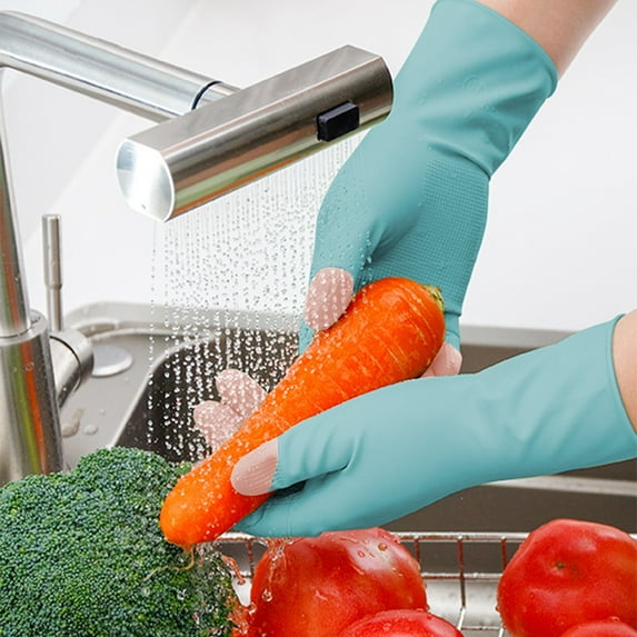 Household Cleaning Durable Latex Women's Gloves Short, Reusable Dishwashing Work Gloves, Blue