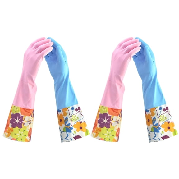 G & F Products Reusable Household Cleaning Gloves, 4 Pairs, Latex-Free Waterproof Dishwashing Gloves with Long Cuff and Non-Slip Grip, Small, for Kitchen, Bathroom & Housework