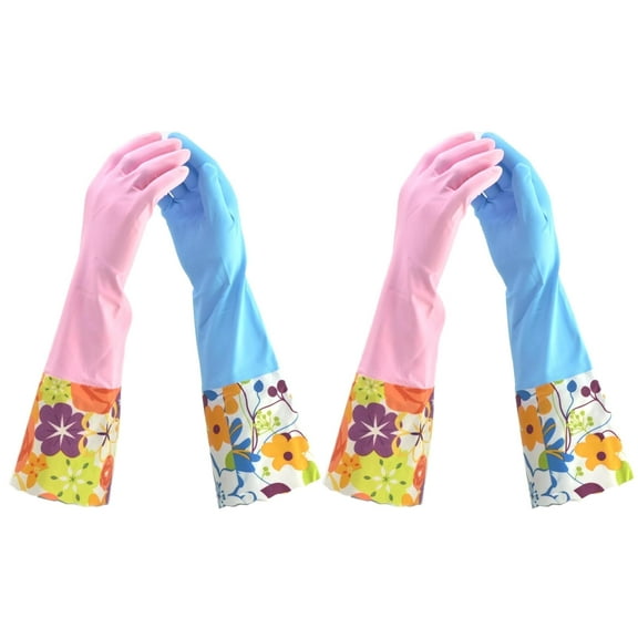 G & F Products Reusable Household Cleaning Gloves, 4 Pairs, Latex-Free Waterproof Dishwashing Gloves with Long Cuff and Non-Slip Grip, Small, for Kitchen, Bathroom & Housework