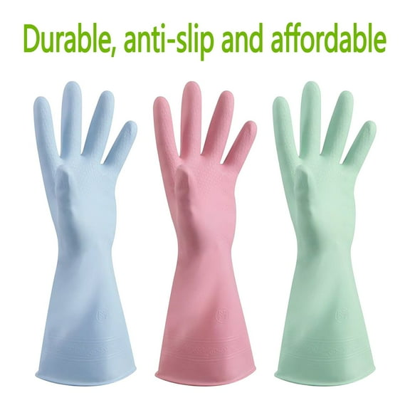 Household Cleaning Gloves | Reusable Dishwashing Kitchen Gloves | Food Grade Rubber Non-Slip | Pack of 1 Pair | 11.5 Inch Length | 15 Mil Thickness | Textured Grip | Multi-Purpose | Imported