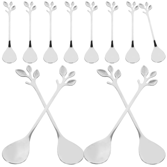SHOWERORO 12Pcs Multi-Function Leaf Design Mixing Spoons for Coffee and Cocktail Drinks