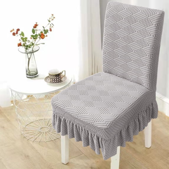 Household Cotton Linen Chair Cover - Dining Room Stretch Chair Slipcover With Skirt Kitchen Seat Protector Wedding