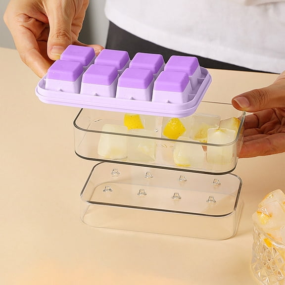 Household Covered Ice Making Tray, Homemade Ice Box for Home Use, Refrigerator Ice Storage Container, Durable Plastic Ice Mold for Daily Cold Drink Preparation, Purple