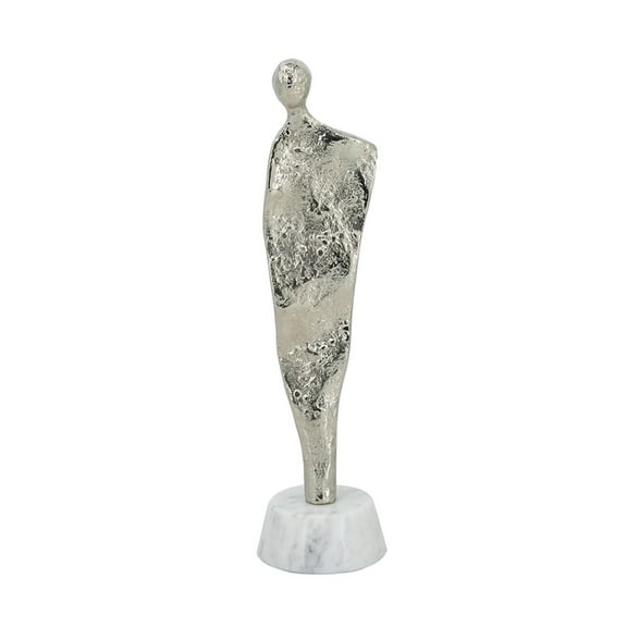 Household Decor Items 3.5x3x12" Abstract Aluminum Human Figurine on Marble Stand, Silver/White,Bathroom Accessories
