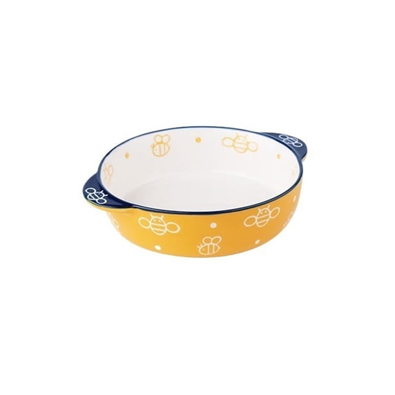 Household Dinner Plate Vegetable Plate Baking Baking Dish Lovely Hand-painted Plate Double Ear Bowl Ceramic Baked Rice Plate