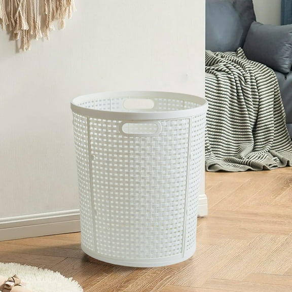 Household Dirty Clothes Basket,Large Capacity Round Plastic Laundry Baskets,Tall Plastic Clothes Hamper with Cutout Handles.