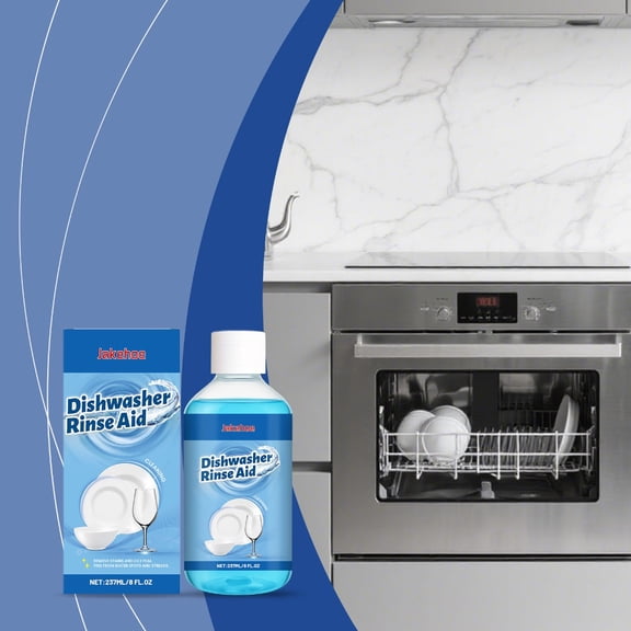 Household Dishwasher Rinse Aid, Deep Cleaning Stain & Grease Remover, Anti-Limescale Formula, Quick Drying & Shiny Finish for Tableware