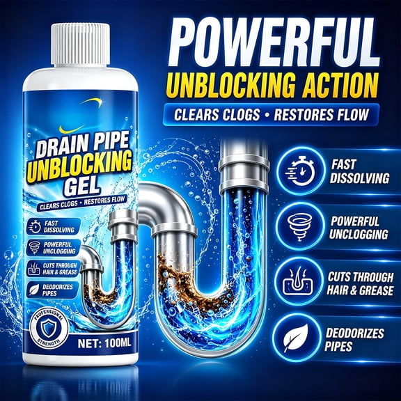Household Drain Unclogger Gel, Heavy Duty Pipe Cleaner for Hair Food Grease Buildup, Fast Dissolving Sink Shower Blockage Clearing Solution