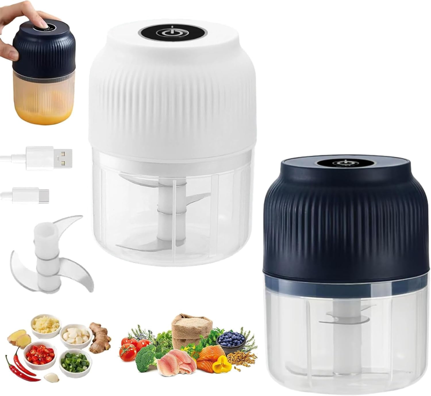 Household Electric Garlic Crusher, 2026 New USB Charging Cordless Mini Portable Electric Garlic Chopper, Rechargeable Food Processor, One-Touch Mini Kitchen Helper for Vegetables Fruit