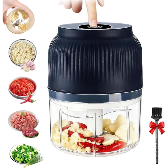 Household Electric Garlic Crusher, 2026 Upgraded 350ml Electric Garlic Chopper with Lid, Mini Portable Rechargeable Veggie Chopper for Garlic, Onion, Ginger, Chili, Spices and Fruit (Blue)