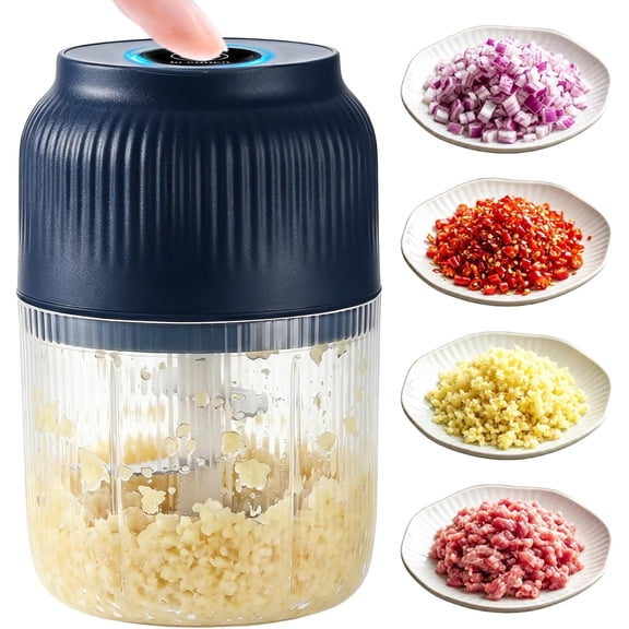 Household Electric Garlic Crusher,300ML Mini Food Processor & Food Chopper,Portable Cordless Garlic Mincer with 4 Stainless Steel Blades,Small Vegetable Chopper for Nuts Ginger Chili Onion Fruit Meat
