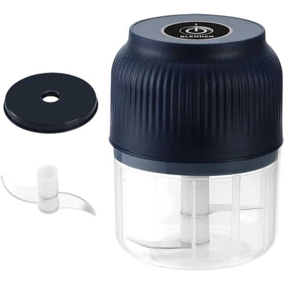 Household Electric Garlic Crusher, 320ml Electric Garlic Chopper, Rechargeable Mini Food Processor with Stainless Steel Blades, One-Touch Operation for Onion, Herbs, Nuts (Blue, 6 Blades & Egg Beater