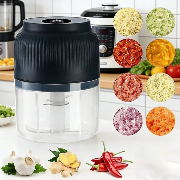 Household Electric Garlic Crusher, 350ML Cordless Rechargeable Electric Garlic Chopper, Portable Mini Food Processor Vegetable Chopper for Garlic Onion Ginger Chili Nuts Fruit Meat (Blue)