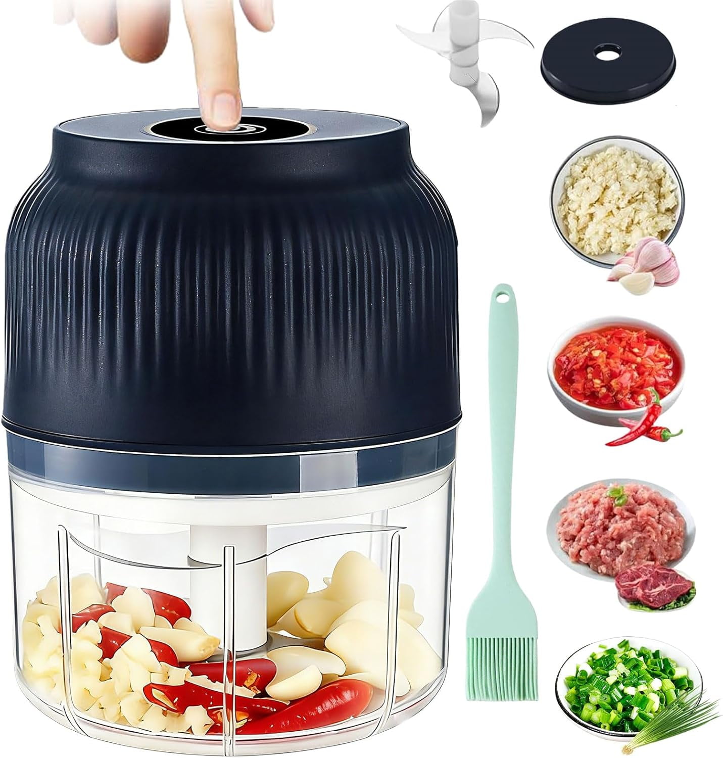 Household Electric Garlic Crusher, 350ML Portable Cordless Electric Garlic Chopper, Rechargeable Food Processor, Vegetable Chopper Blenderfor Ginger Chili Onion Fruit Meat (Blue*1)