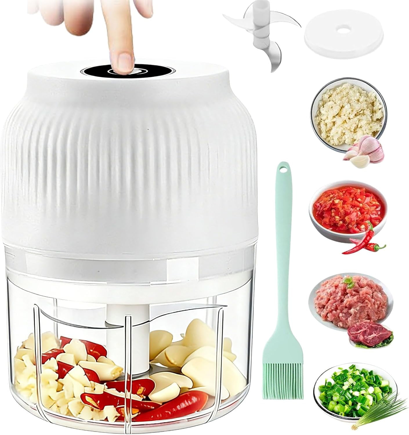 Household Electric Garlic Crusher, 350ML Portable Cordless Electric Garlic Chopper, Rechargeable Food Processor, Vegetable Chopper Blenderfor Ginger Chili Onion Fruit Meat (White*1)