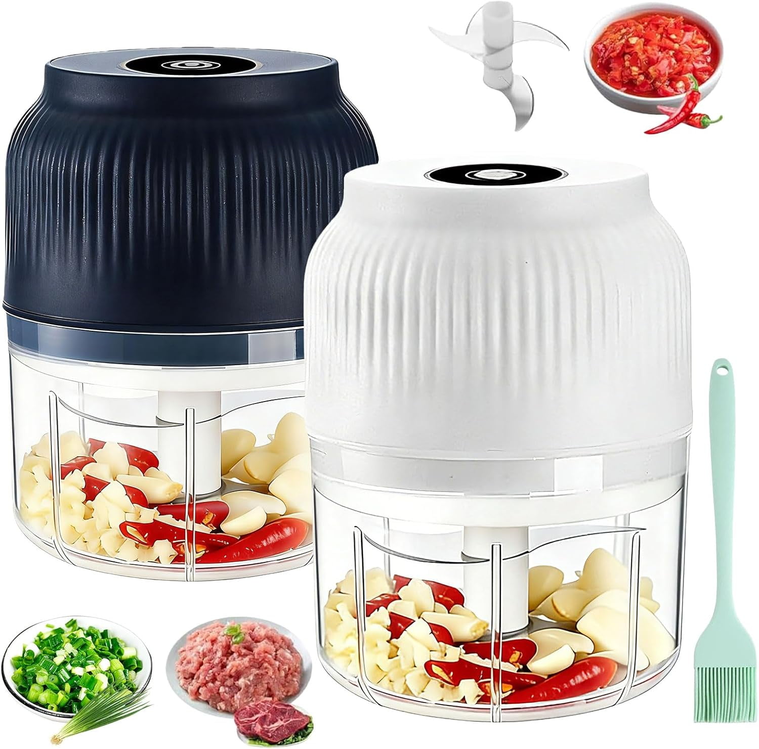 Household Electric Garlic Crusher, 350ML Portable Cordless Electric Garlic Chopper, Rechargeable Food Processor, Vegetable Chopper Blenderfor Ginger Chili Onion Fruit Meat (Mix)