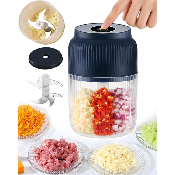 Household Electric Garlic Crusher, Cordless Mini Electric Garlic Chopper, Rechargeable Food Processor, Vegetable Chopper Blender, Chops in Seconds, No More Garlic Hands for Easy Food Prep (Blue-320ml