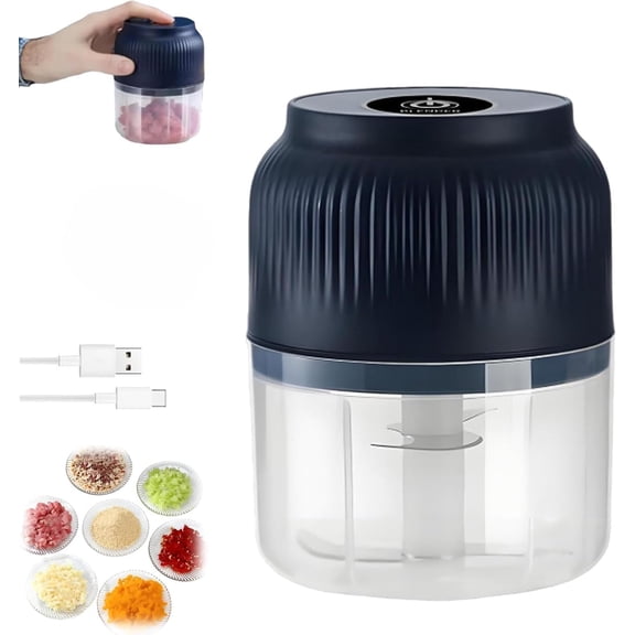 Household Electric Garlic Crusher - Mini Electric Garlic Chopper, Rechargeable Food Processor, Vegetable Chopper Blender, Chops in Seconds for Ginger, Chili, Meat, Vegetable, Easy Clean (Blue)