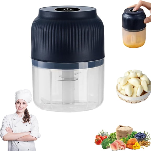 Household Electric Garlic Crusher, Mini Portable Veggie Cutter, Veggie Chopper with Container and Lid, USB Charging Small Garlic Cutter for Mashing Onion, Chili, Ginger