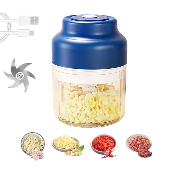 Household Electric Garlic Crusher, Rechargeable Mini Food Chopper with USB Cable, One-Touch Operation, Compact Kitchen Chopper for Garlic, Onion and Vegetables