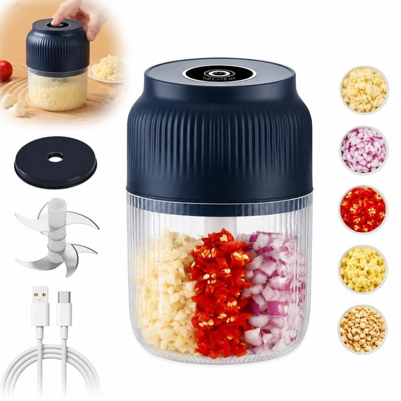 Household Electric Garlic Crusher, USB Cordless Electric Garlic Chopper with Container and Lid, Mini Portable Vegetable Chopper for Garlic, Ginger, Chili, Onion, Nuts