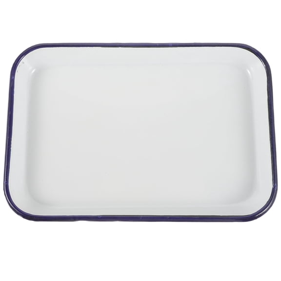 Household Enamelware Collection Serving Pan, Solid White with Black Rim, Porcelain Over Steel, Oven-to-Table, Camping, Farmhouse, Indoor/Outdoor Use, 12.2"×8.27"×1.18"
