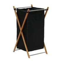 Household Essentials X-Frame Bamboo Hamper, Washable Black Liner and Bamboo Frame, Eco-Friendly and Renewable, Folds for Storage, Simple and Chic, Natural