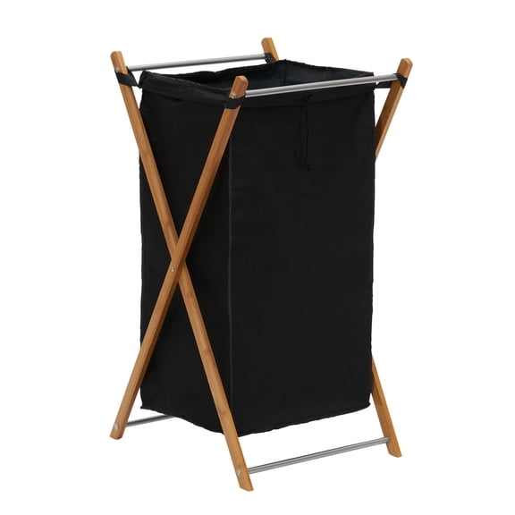 Household Essentials X-Frame Bamboo Hamper, Washable Black Liner and Bamboo Frame, Eco-Friendly and Renewable, Folds for Storage, Simple and Chic, Natural