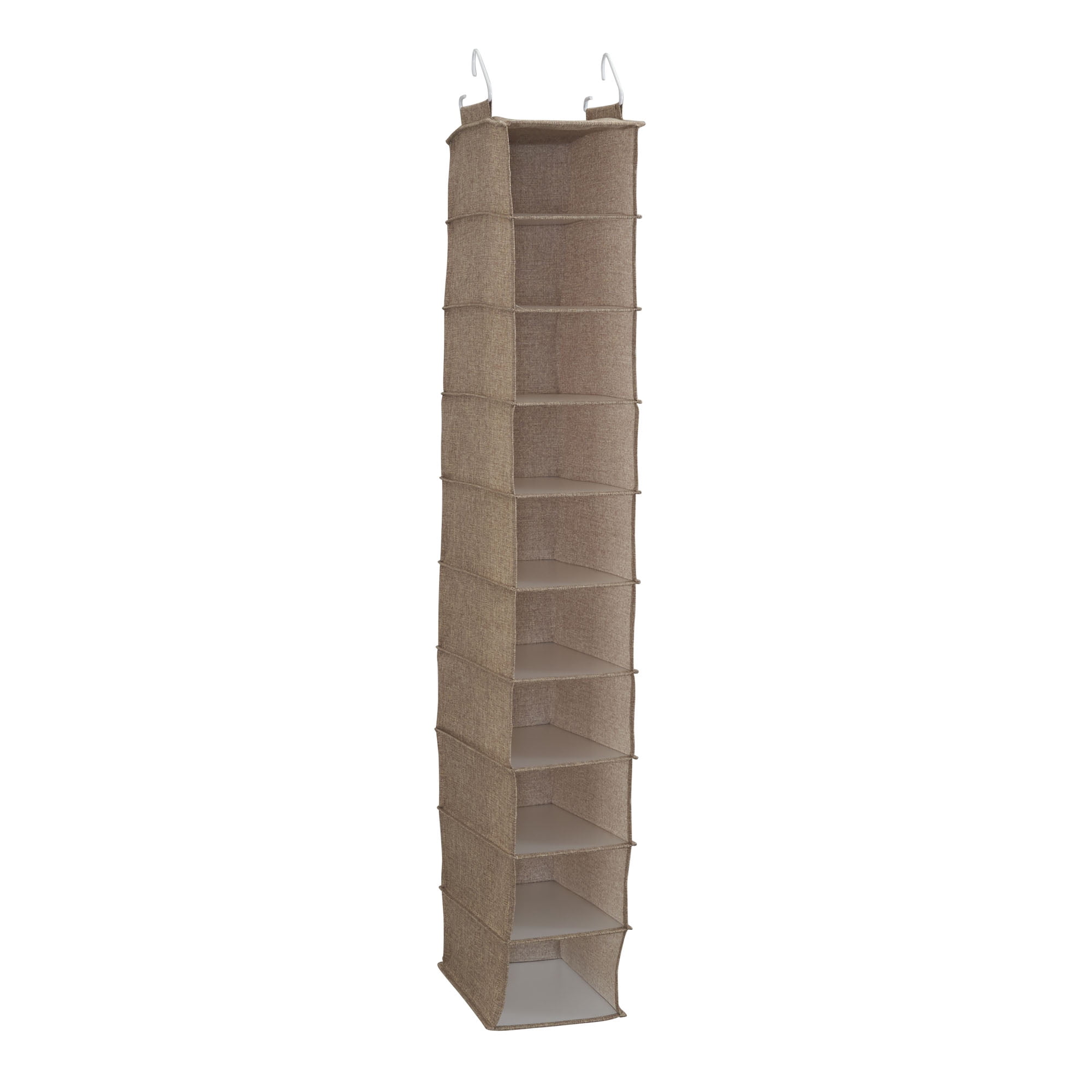 Household Essentials 10 Shelf Hanging Closet Organizer Wide Hanging Shelf with Hooks Fabric and PEVA Shelving Walmart