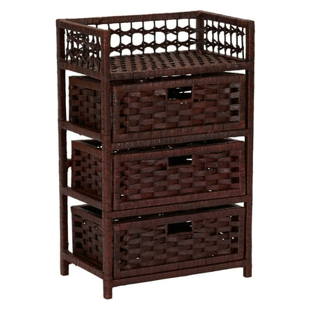 Household Essentials Woven 3 Drawer Chest with Cutout Handles, Paper Rope Stained