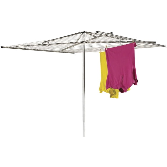 Household Essentials 17130-1 Rotary Outdoor Umbrella Drying Rack | Aluminum | 30-Lines with 210 ft. Clothesline,Silver