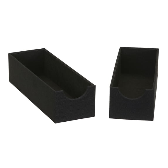 Household Essentials 2-Pack of Drawer Organizers, Sturdy Chipboard With Soft Polyester Cover, Handy and Fashionable Organization Solution, 3” H x 4” W x 12” D, Black Linen