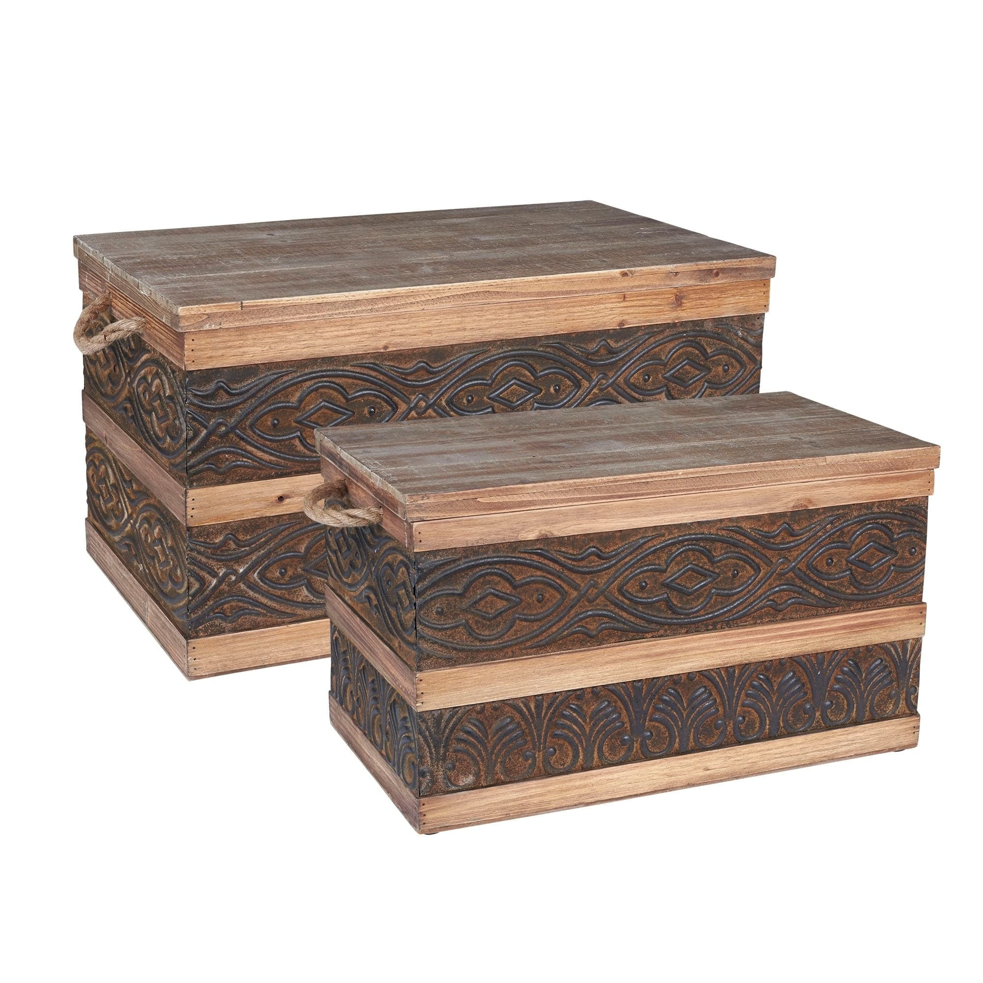 Household Essentials Wood/Metal Banded Storage Trunks (Set of 2