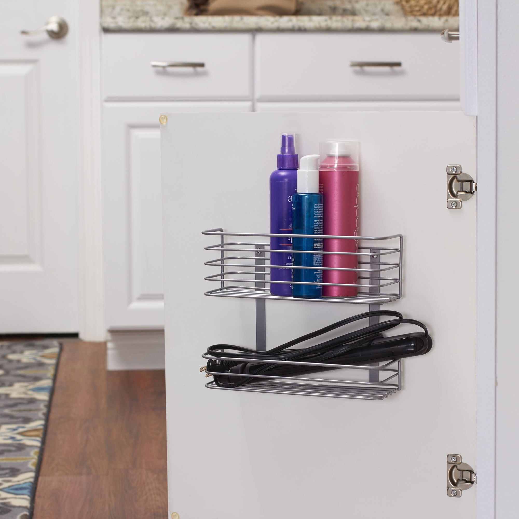 Gray Metal Double Basket Door Mount Cabinet Organizer