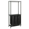 thumbnail image 1 of Household Essentials 3-Bag Laundry Center, Smooth Laminate Shelving, Sturdy Steel Frame, Hanging Bar,  Wheeling and Stationary Feet Options, Washable Linen Laundry Bags, Black, 1 of 7