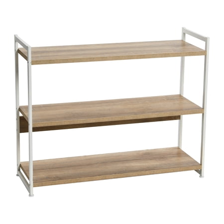 Household Essentials 3 Tier Bookshelf, Bleached Wood and White Metal, Coastal and White Wash Bookshelf