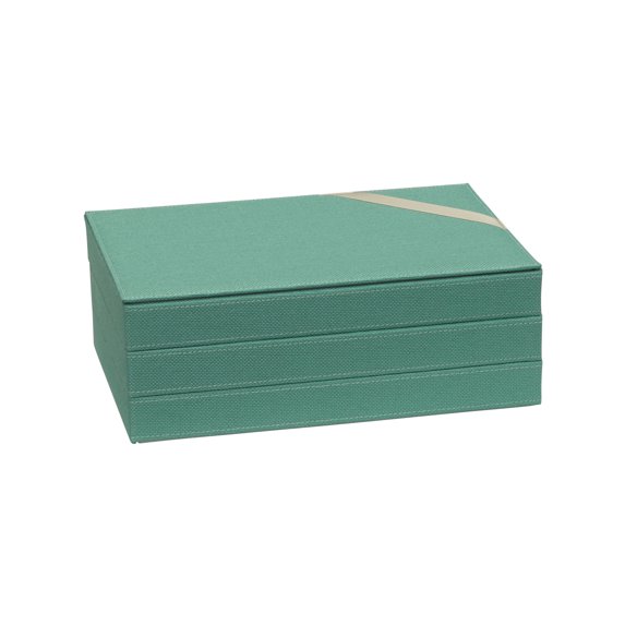 Household Essentials 3-Tier Jewelry Tray, Sturdy Chipboard With Polyester Linen Wrap, Polyester Felt Lining, Many Compartments for Easy Jewelry Access, Stackable, Stylish and Functional, Seafoam Green