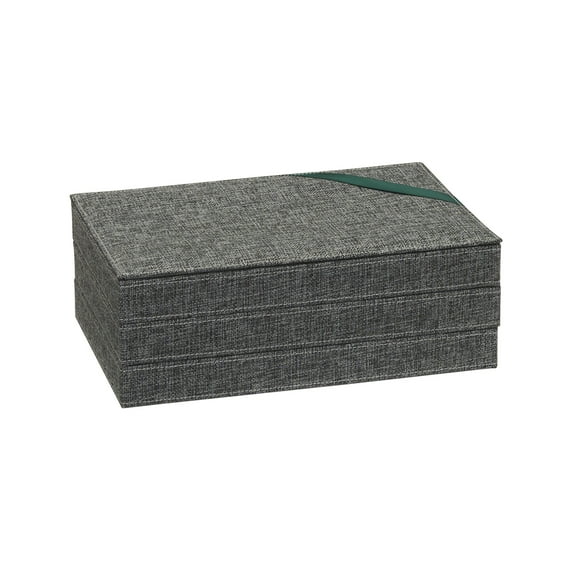 Household Essentials 3-Tier Jewelry Tray, Sturdy Chipboard With Polyester Linen Wrap, Polyester Felt Lining, Many Compartments for Easy Jewelry Access, Stackable, Stylish and Functional, Graphite