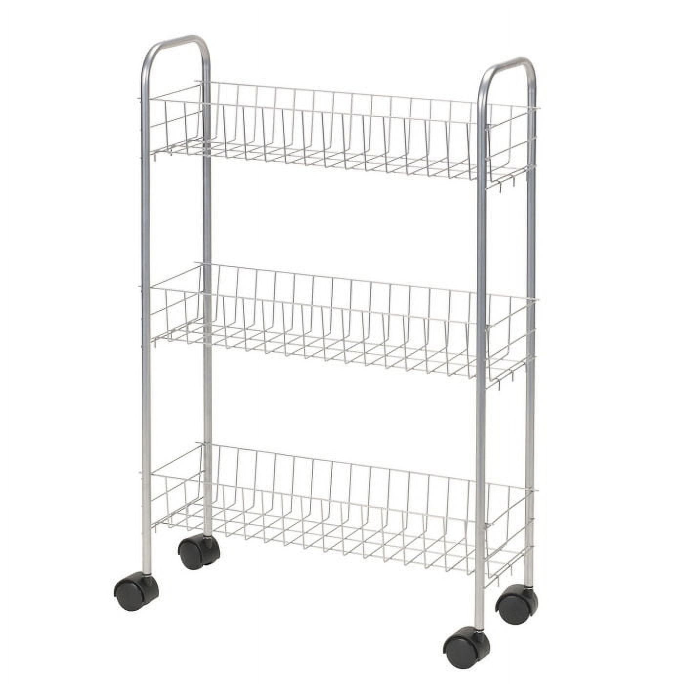 Household Essentials 3Tier Storage Cart, Satin Silver