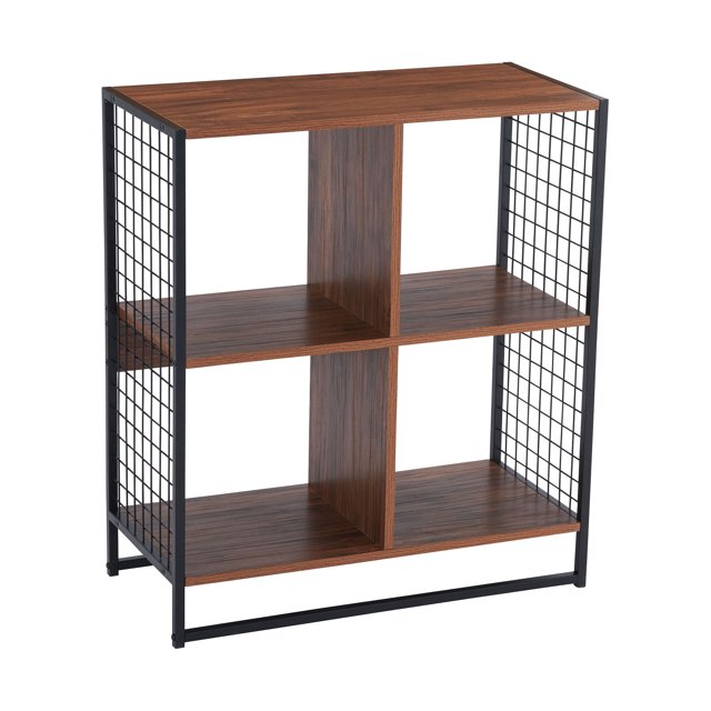 Household Essentials 4 Cube Storage Wall Unit with Wood Grain and Metal