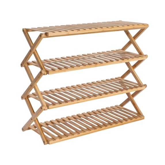 Household Essentials 4-Tier Bamboo Folding Shoe Rack, Natural