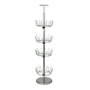 Household Essentials 4-Tier Revolving Shoe Tree, Heavy-Duty Steel with Stabilized Base, Holds 24 Pairs of Shoes, Great for Most Styles, Chromelike Finish