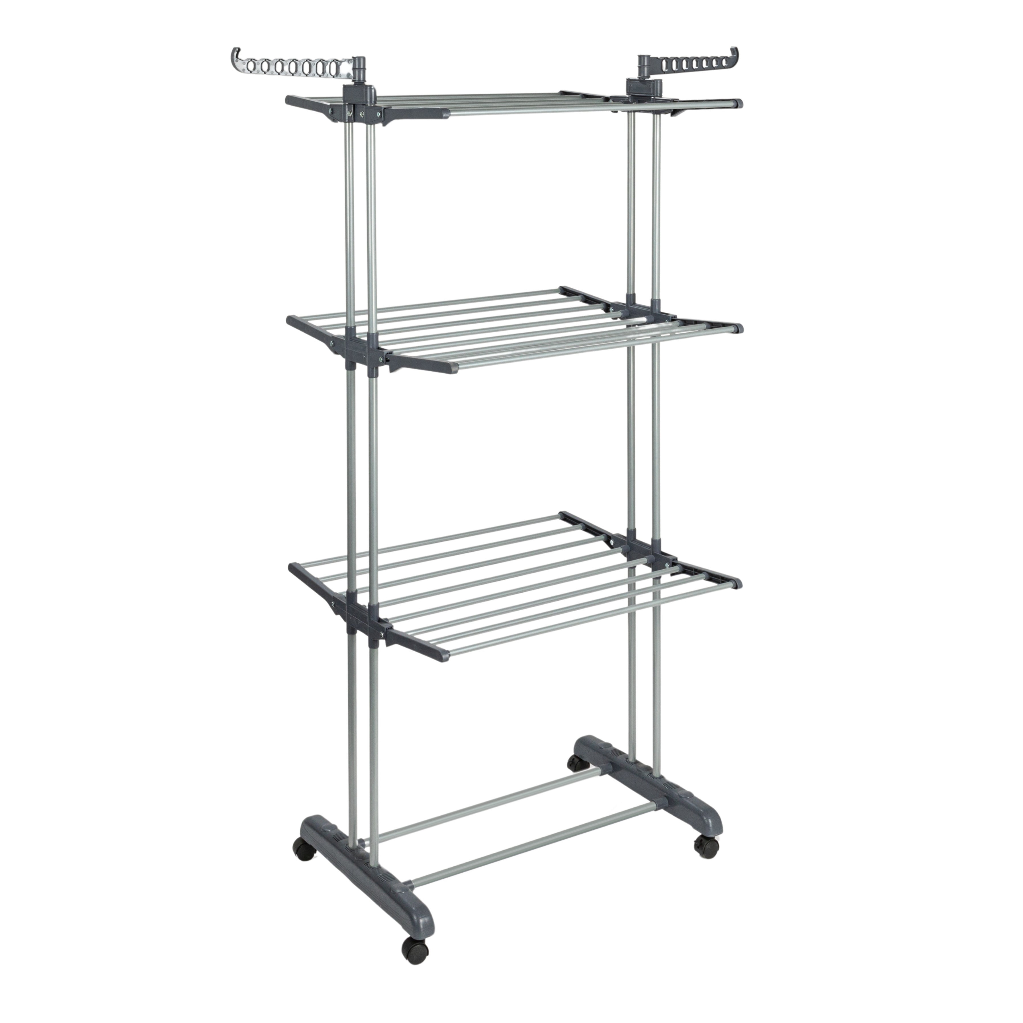 4-Tier Gray Stainless Steel Laundry Drying Rack with Side Wings