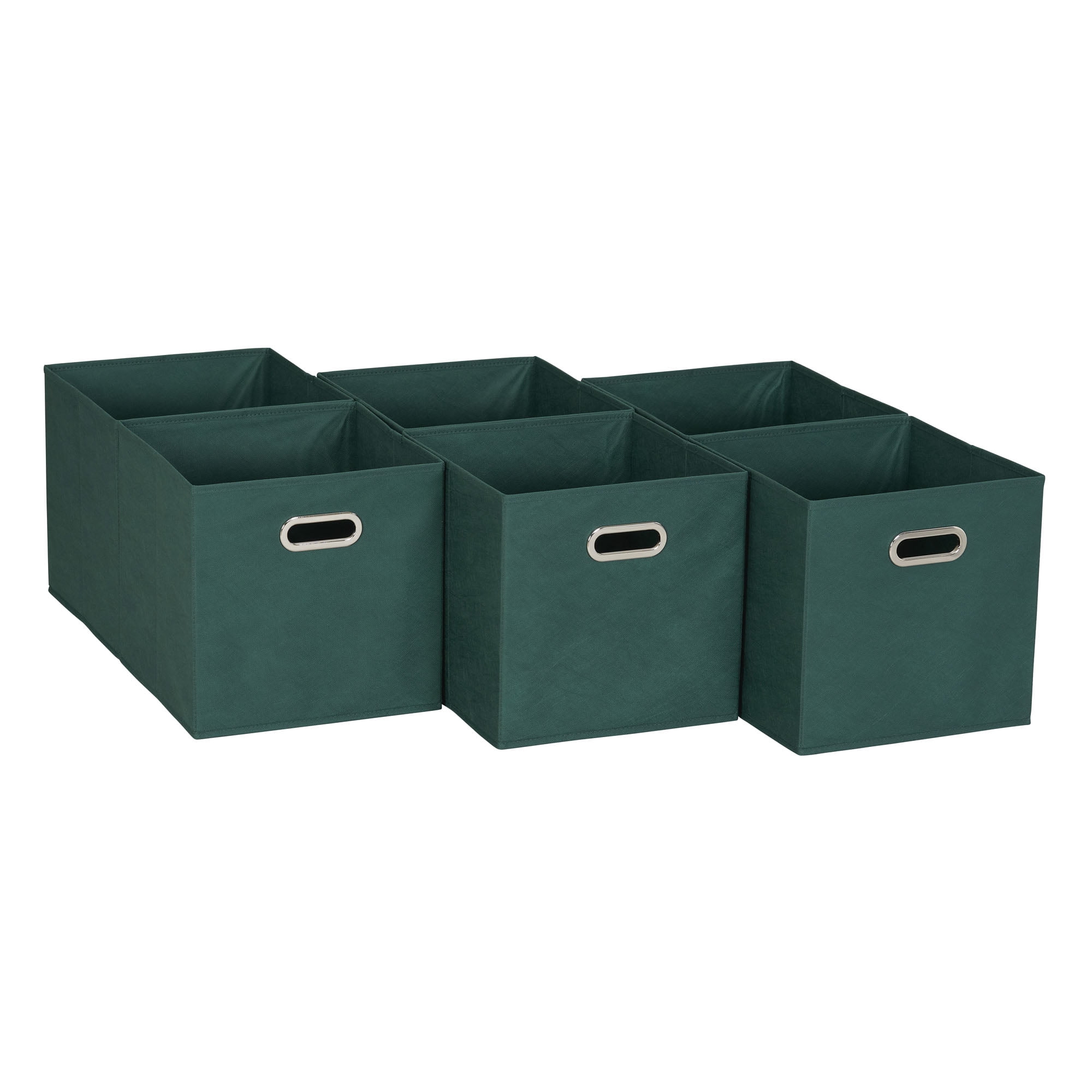 Forest Green Fabric Cube Storage Bins Set of Six with Iron Handles