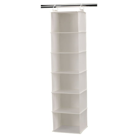 Household Essentials 6-Shelf Hanging Closet Organizer, Soft Blended Canvas, Durable Plastic Shelving and Wire Hooks, Breathable