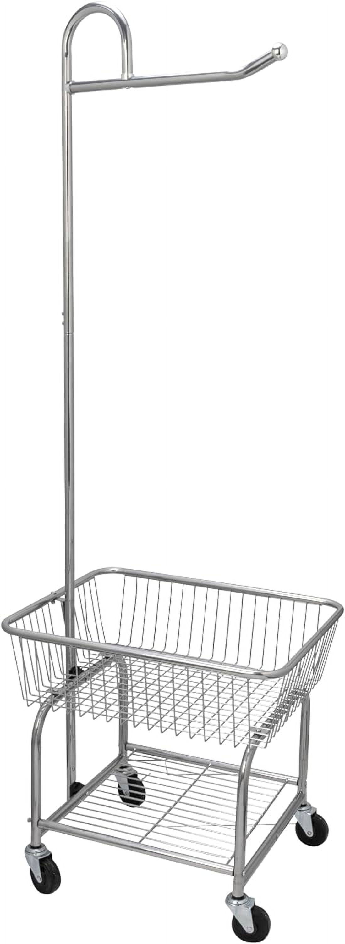 Chrome Rolling Laundry Cart with Hanging Bar and Shelf