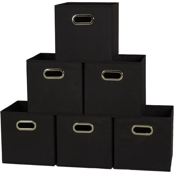 Household Essentials 80-1 Foldable Fabric Storage Bins | Set of 6 Cubby Cubes With Handles | Black