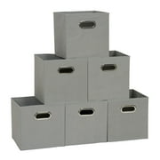 Household Essentials Fabric Storage Bins 6 Piece Set, Strong Poly-Woven Fabric, Sturdy Chipboard Sides, Grommet Front Handle, Stackable and Foldable, Classic Design, Dove Gray