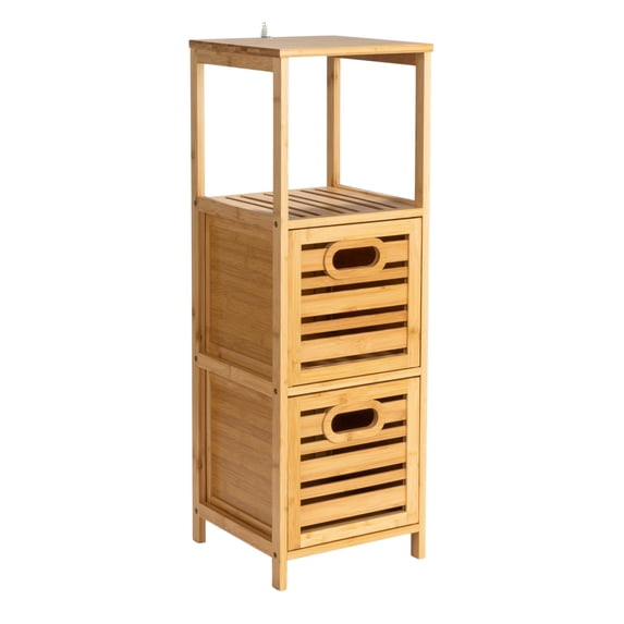 Household Essentials Bamboo 3-Tier Slatted Shelf with Crates, Natural